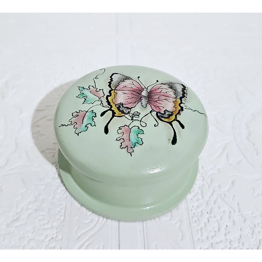 Hand Painted Wood Trinket Box Butterfly Jewelry Keepsake Storage Decor Cottage